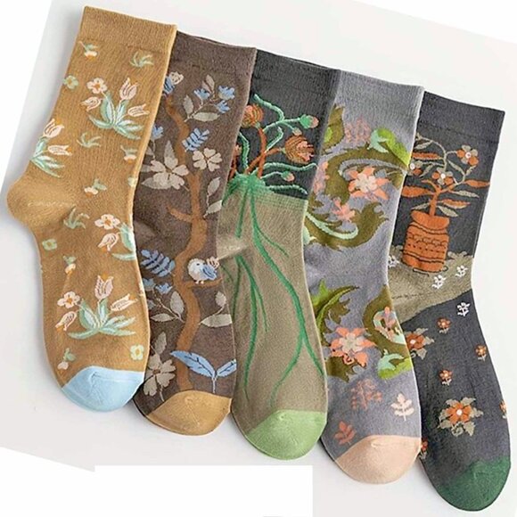 Botanical Patterns, Cotton Socks 5 Pair Med - Picture 5 of 5